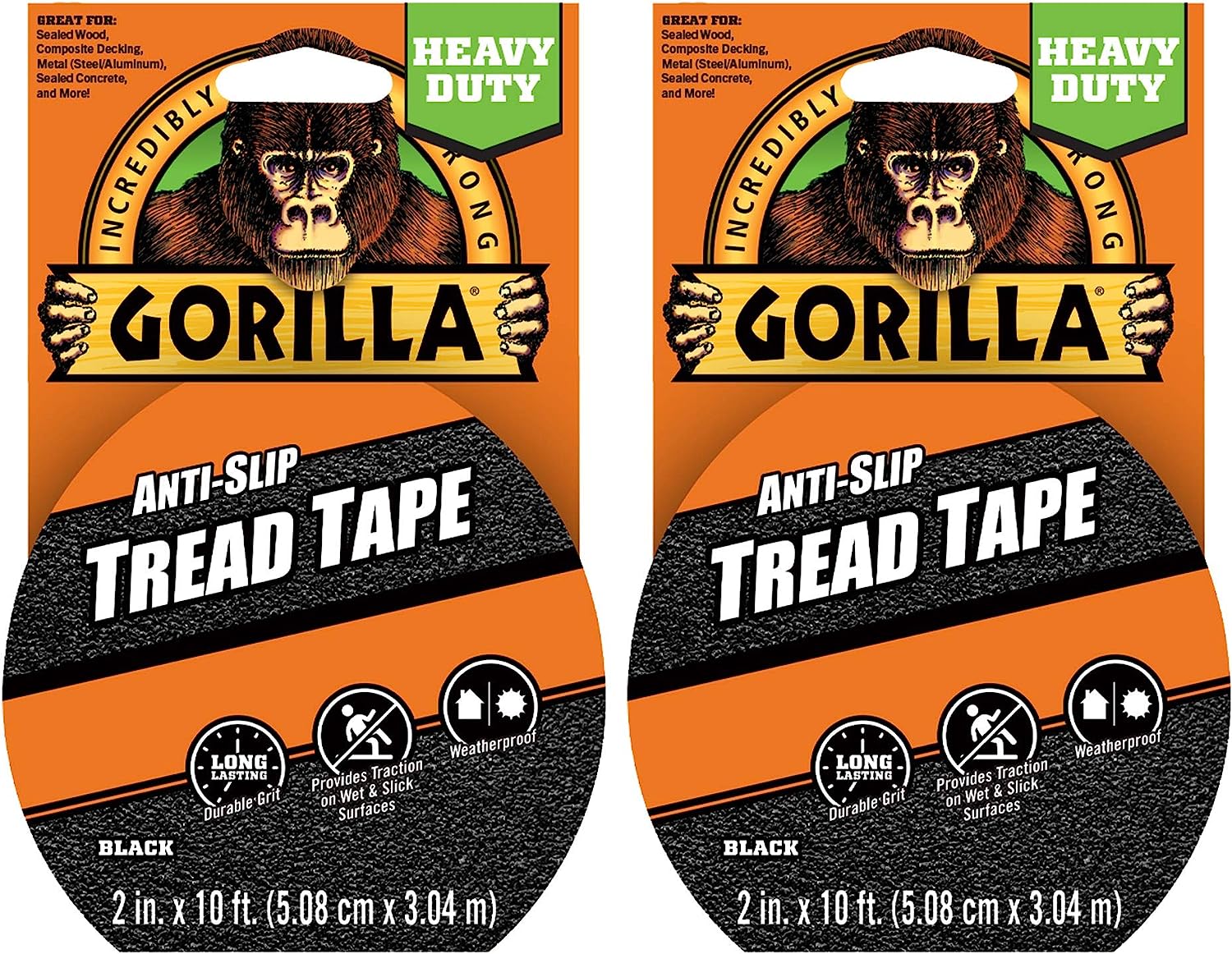 Gorilla Anti-Slip Tread Tape, 2" x 10' Roll, Black, (Pack of 1) - Image 1
